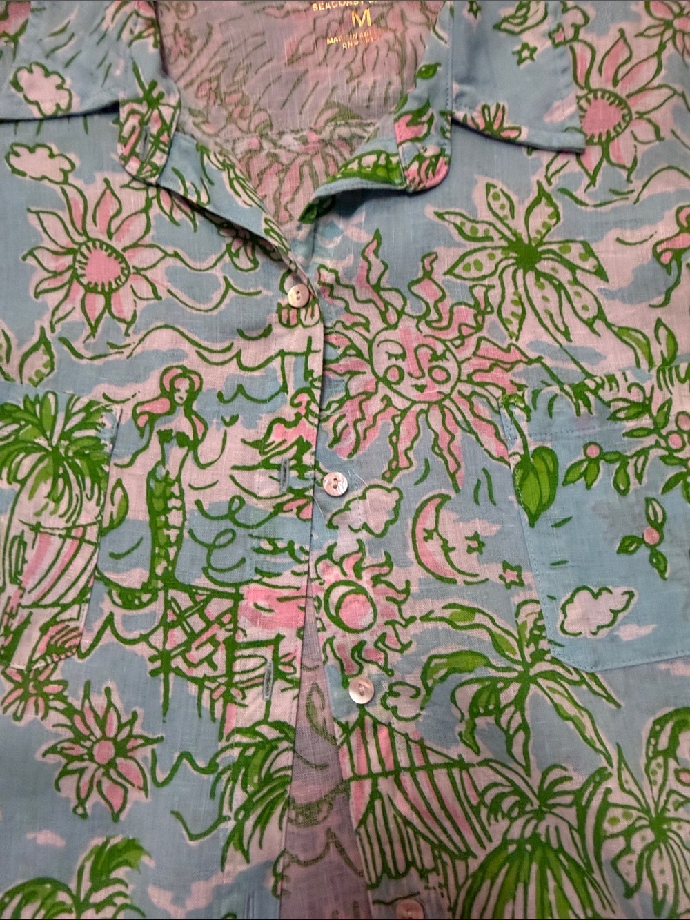 Lilly Pulitzer Blue Green Pink Tropical Print Button-Up Blouse - Picture 6 of 9